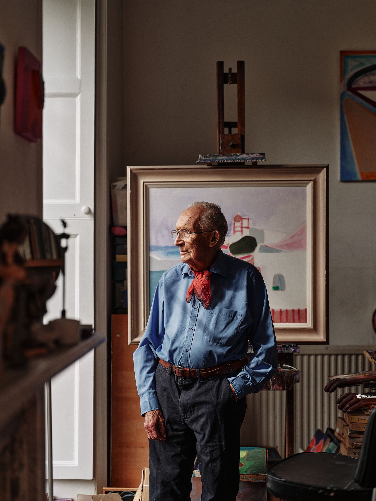 Image may contain Peter Brocco Person Senior Citizen Accessories Belt Adult Art Painting Glasses and Formal Wear