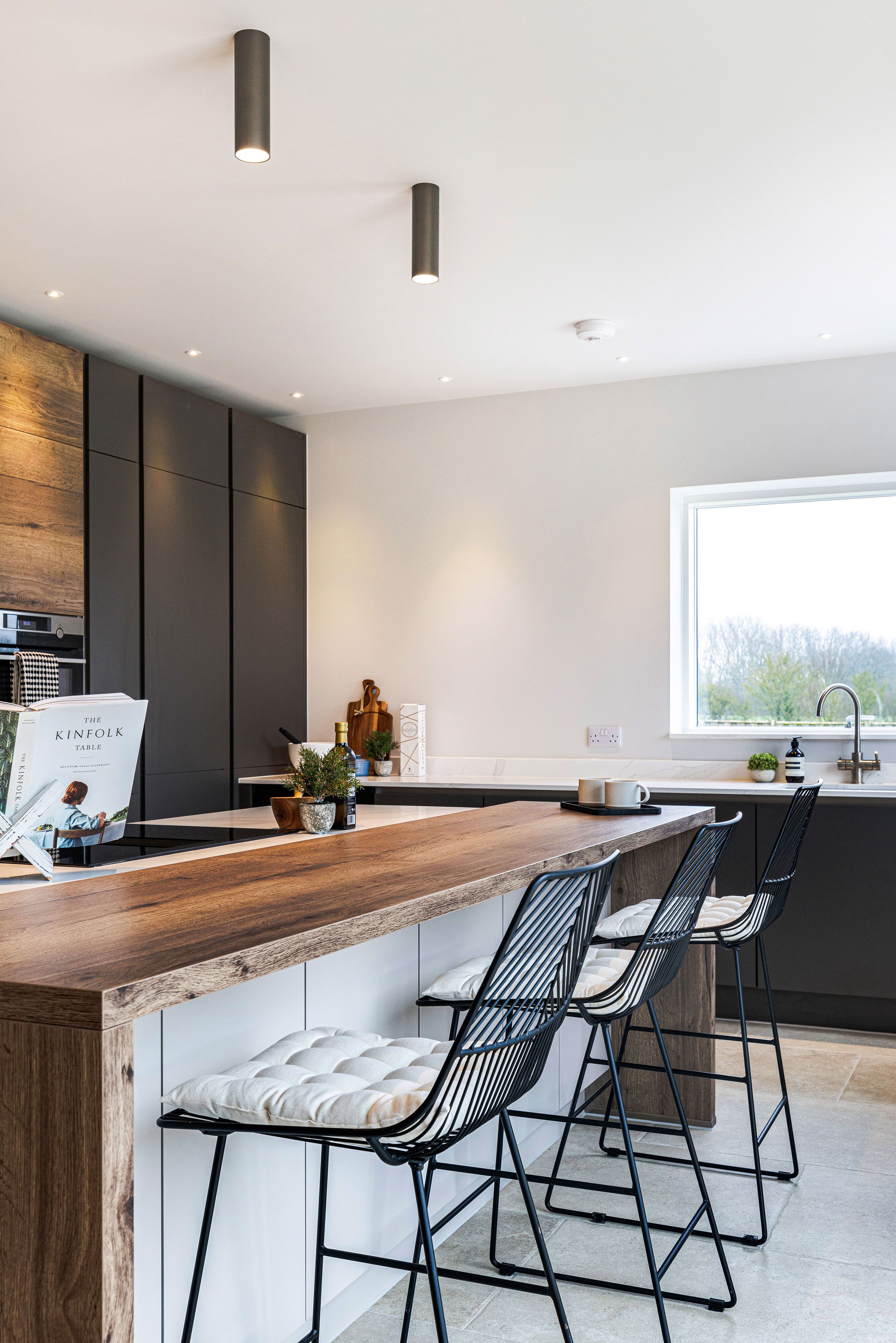 Image may contain: Indoors, Interior Design, Kitchen, Plant, Book, Publication, Sink, Sink Faucet, Floor, Person, and Lamp