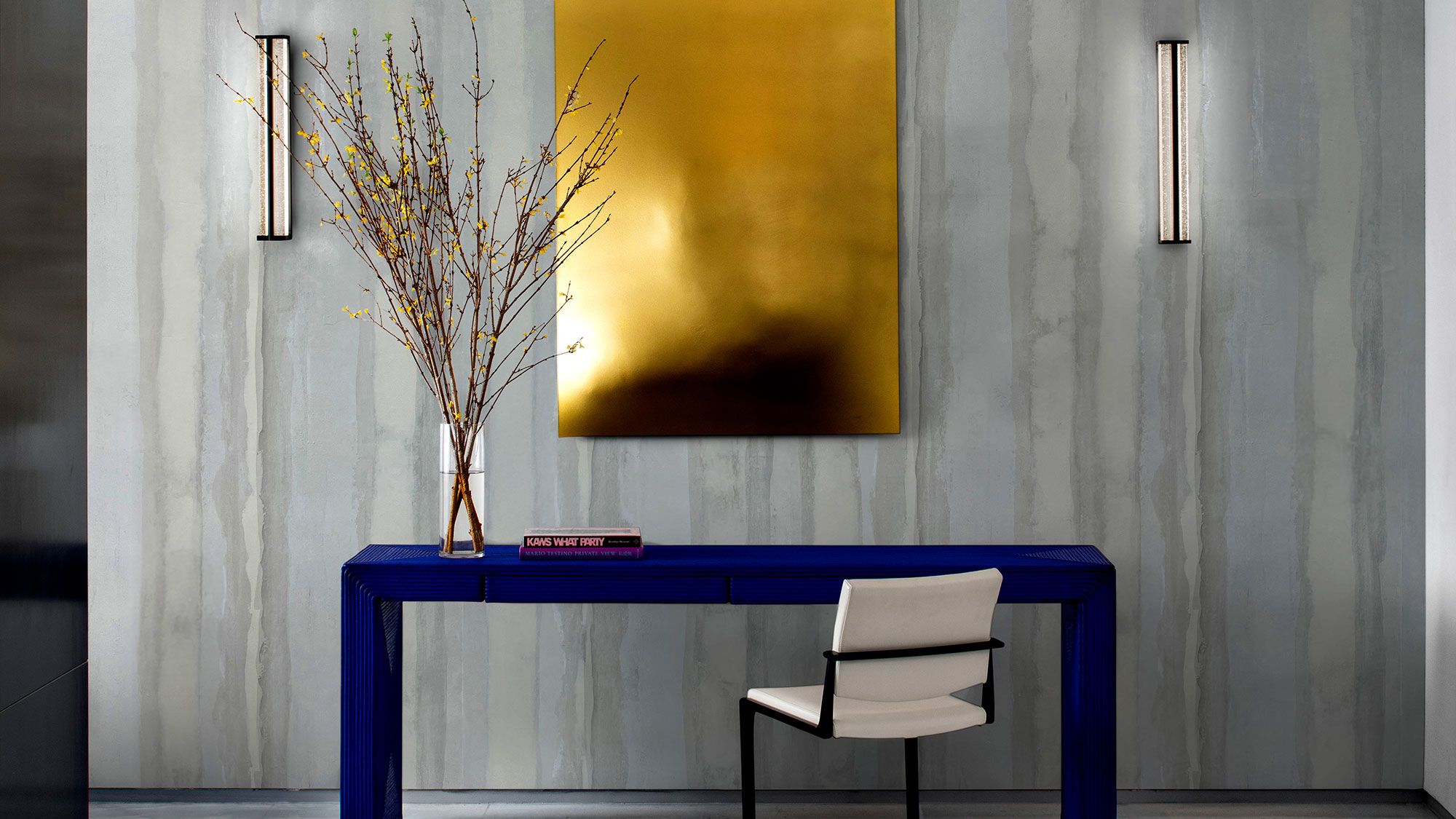 Image may contain: Indoors, Interior Design, Furniture, Table, Chair, Desk, and Dining Table