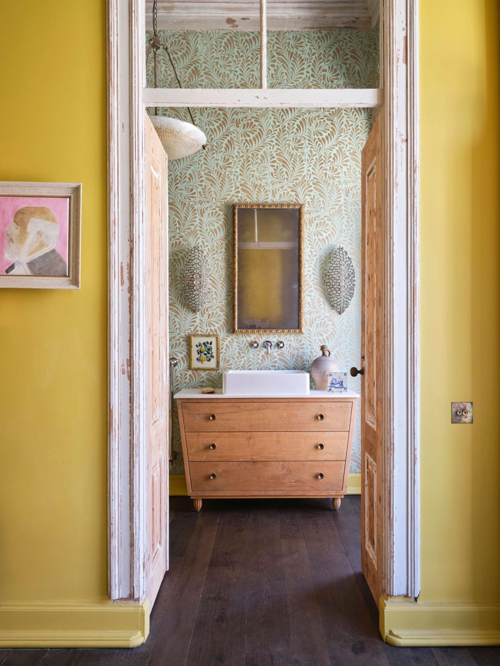 Image may contain Indoors Interior Design Art Painting Sink Floor and Sink Faucet