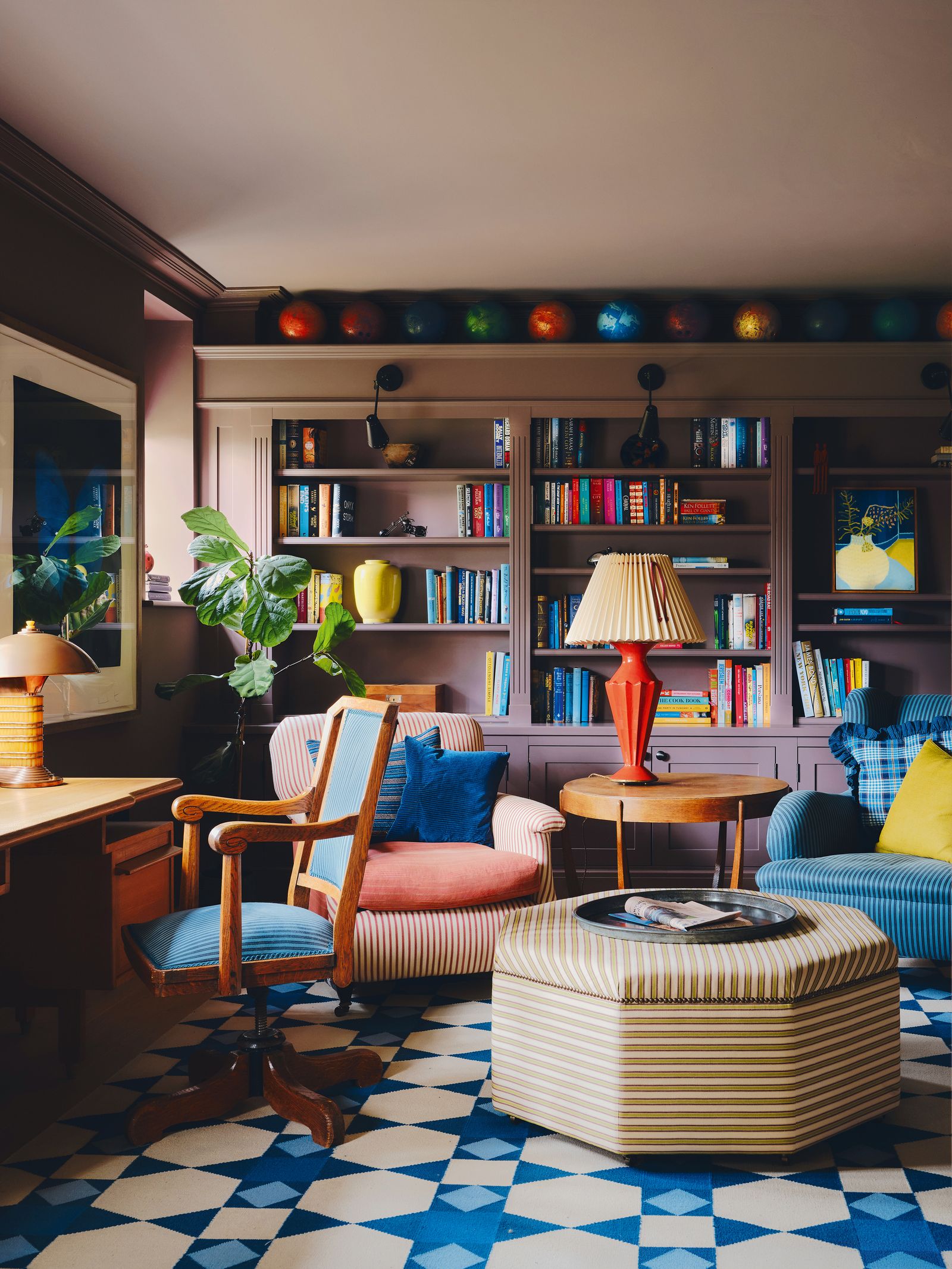 The snug of an Oxfordshire house by Nicola Harding in which she has used two different shades of purple Pure amp...