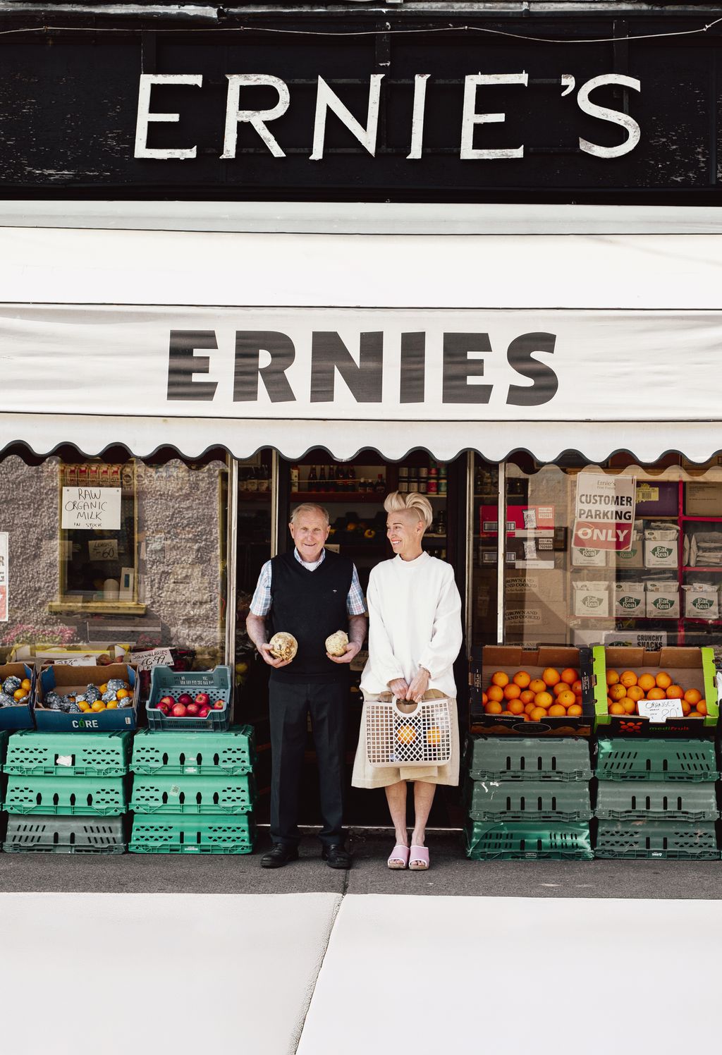 With Galway Slow Food member Ernie Deacy outside the specialist food store he runs with his family.