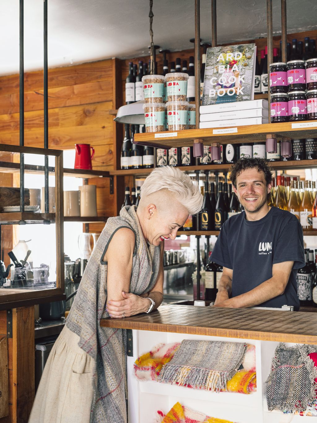 Aoibheann at Ard Bia with Camille Le Saux whose photographs have been exhibited in the restaurant she wears a dress and...