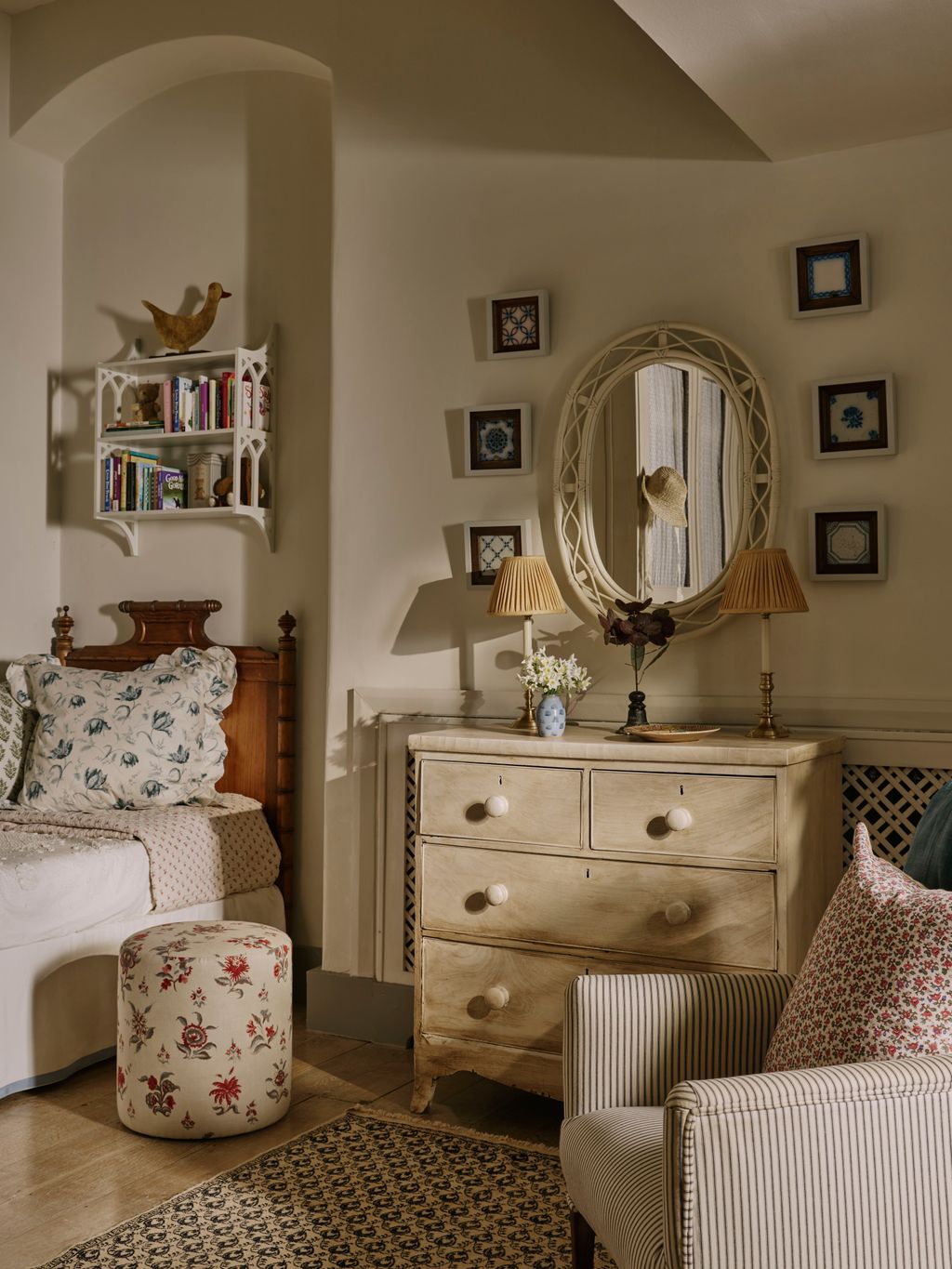 In Sally's daughter's bedroom a late 19thcentury faux bamboo bed takes centre stage. The little stool has been...