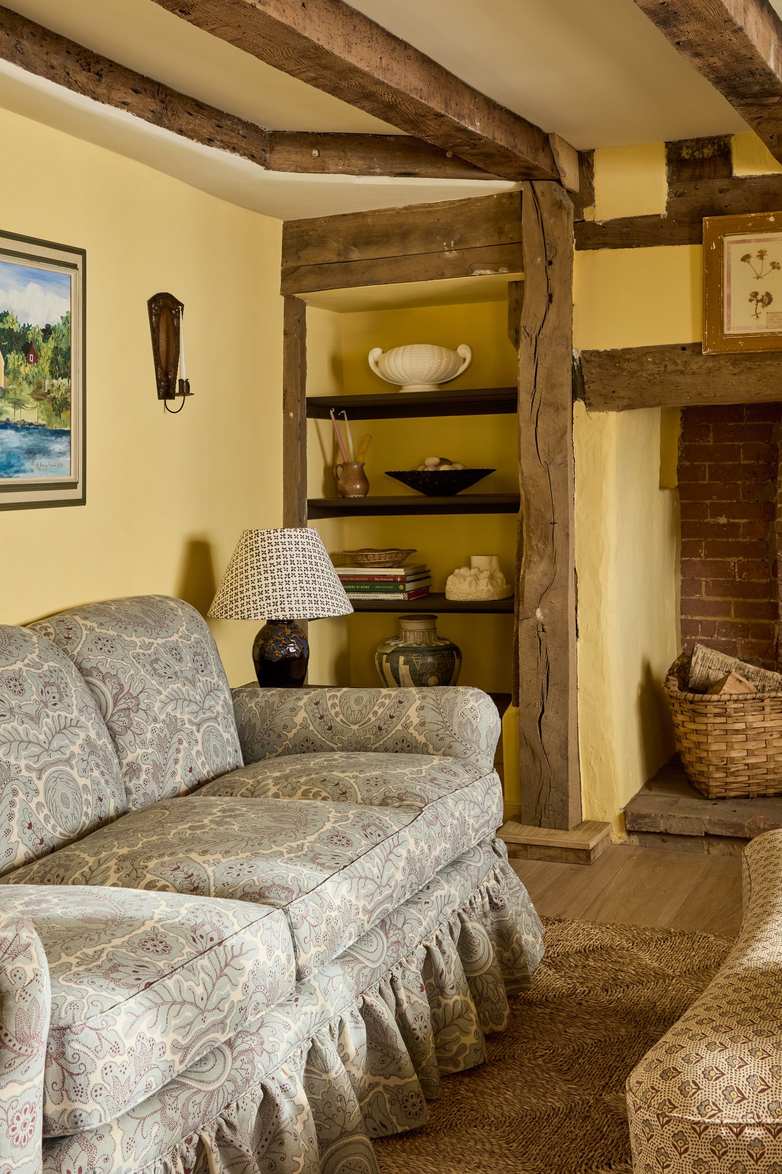 The sofa an antique find from Kempton market was reupholstered by John Haswell in Lewis and Woods ‘Etienne