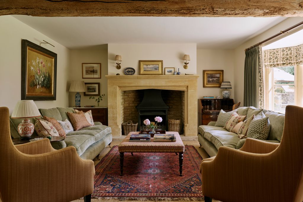 The drawing room is a tranquil space with walls in Farrrow  Ball's ‘White Tie.