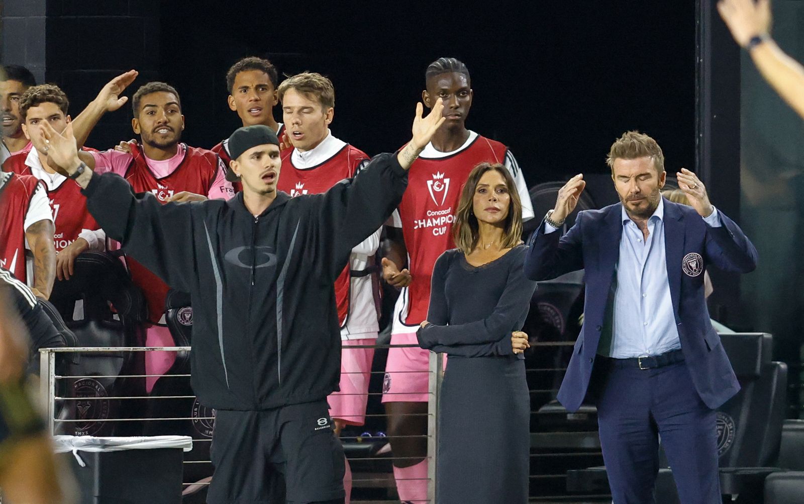 Where does Victoria beckham live in Mimai David Victoria and Romeo Beckham at the CONCACAF Champions Cup quartefinal...