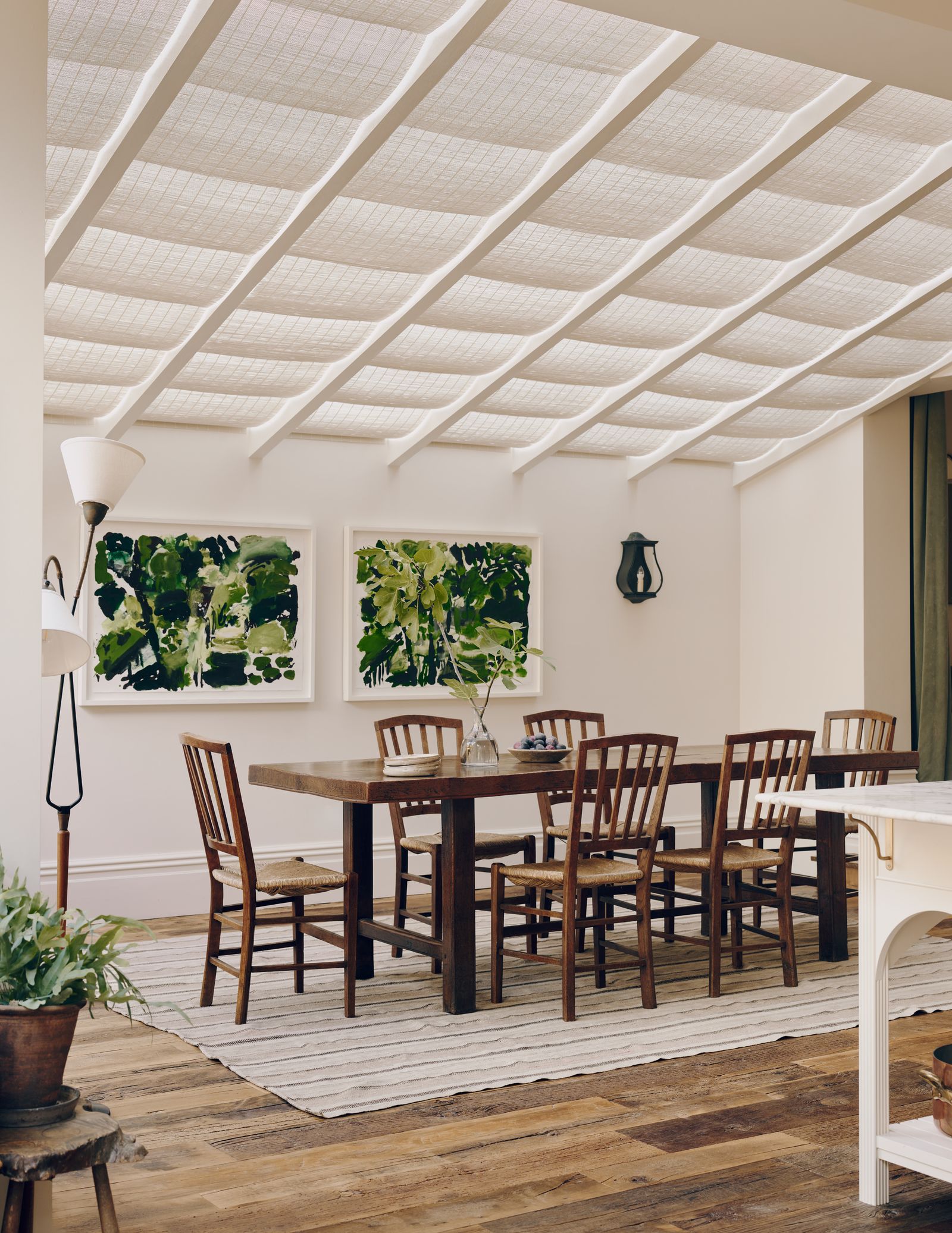 The dining area in the large openplan kitchen of a house designed by Thea Speke.