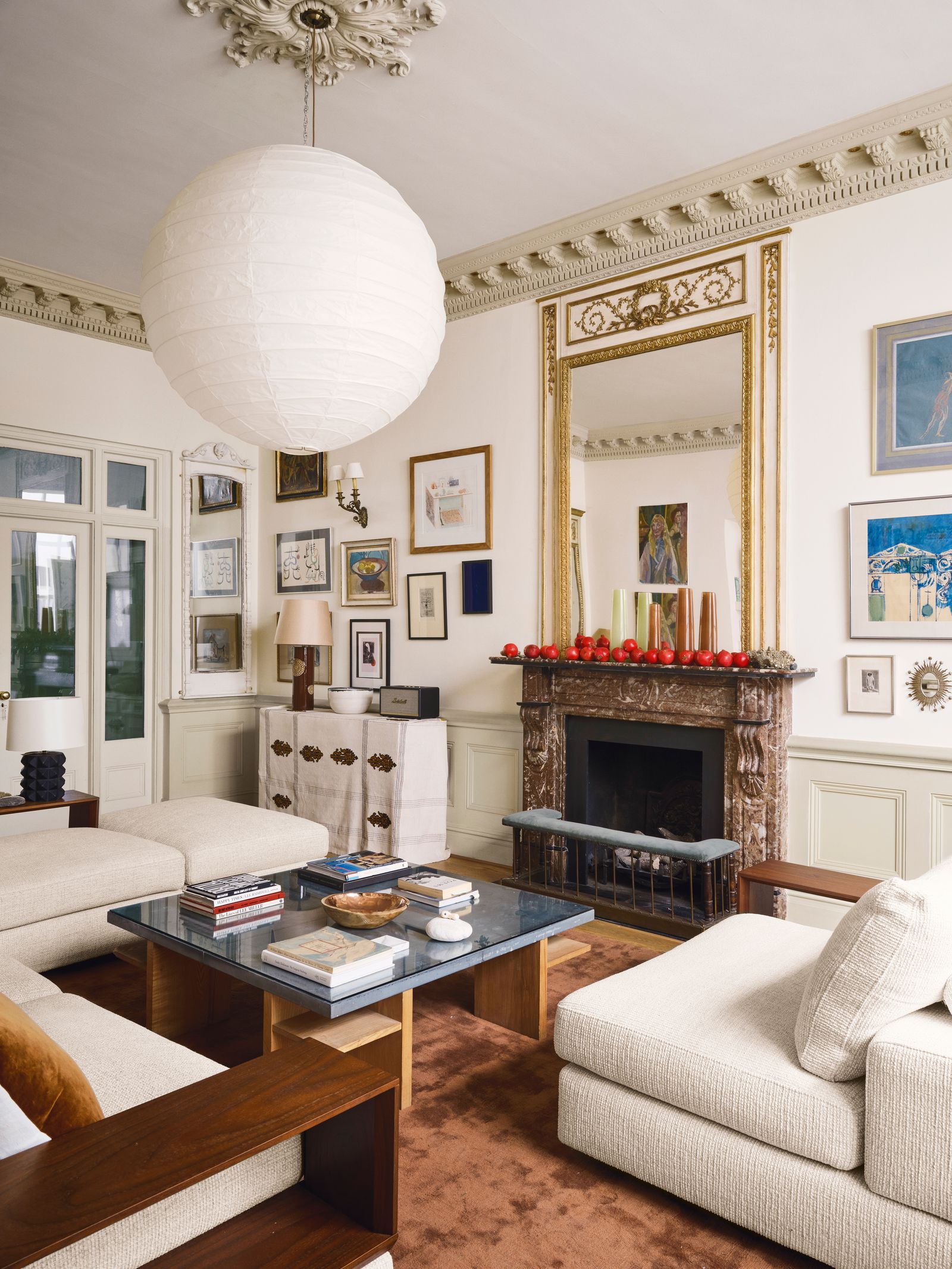 Downton Abbey star Joely Richardson's white and gold living room in her London flat