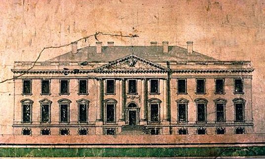 An early elevation drawing of the original White House by James Hoban.