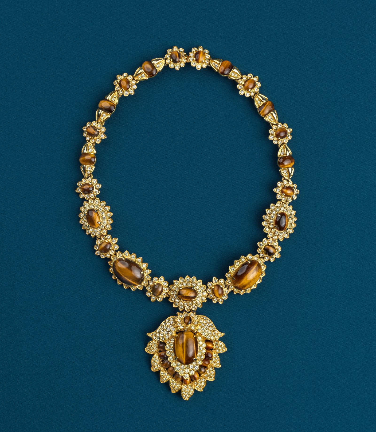 Designed in the 1970s by Kenneth Jay Lane this striking necklace  nicknamed “Jackie O”  features rhinestones and...