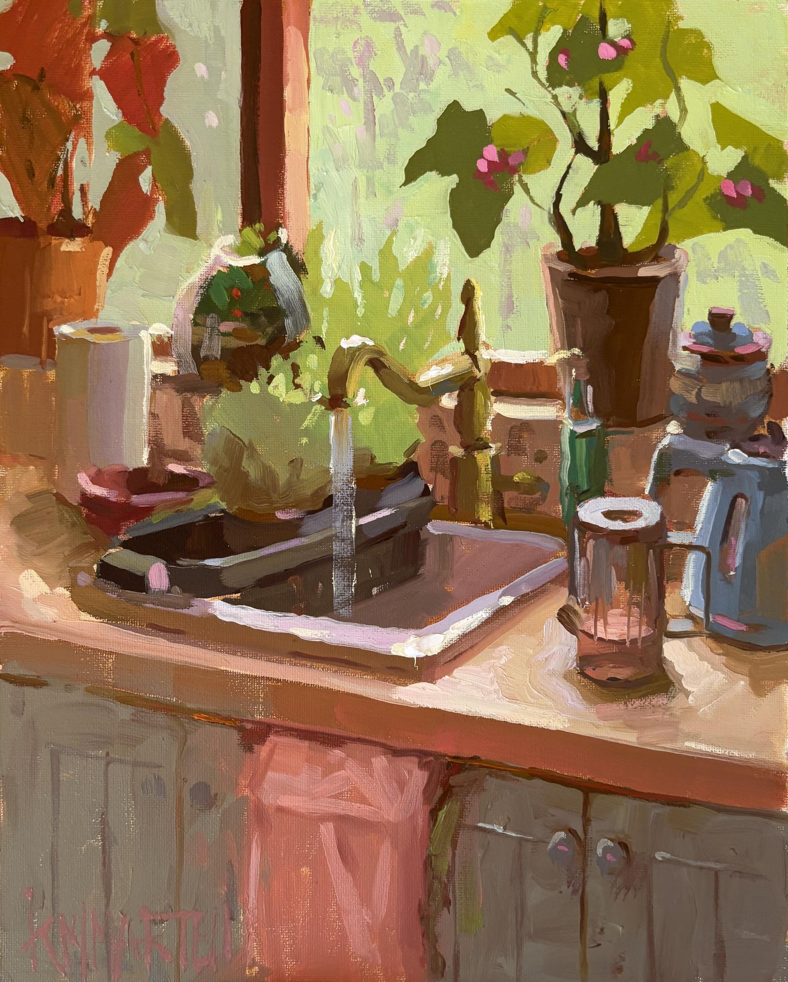 Image may contain Sink Sink Faucet Art Painting Plant and Potted Plant
