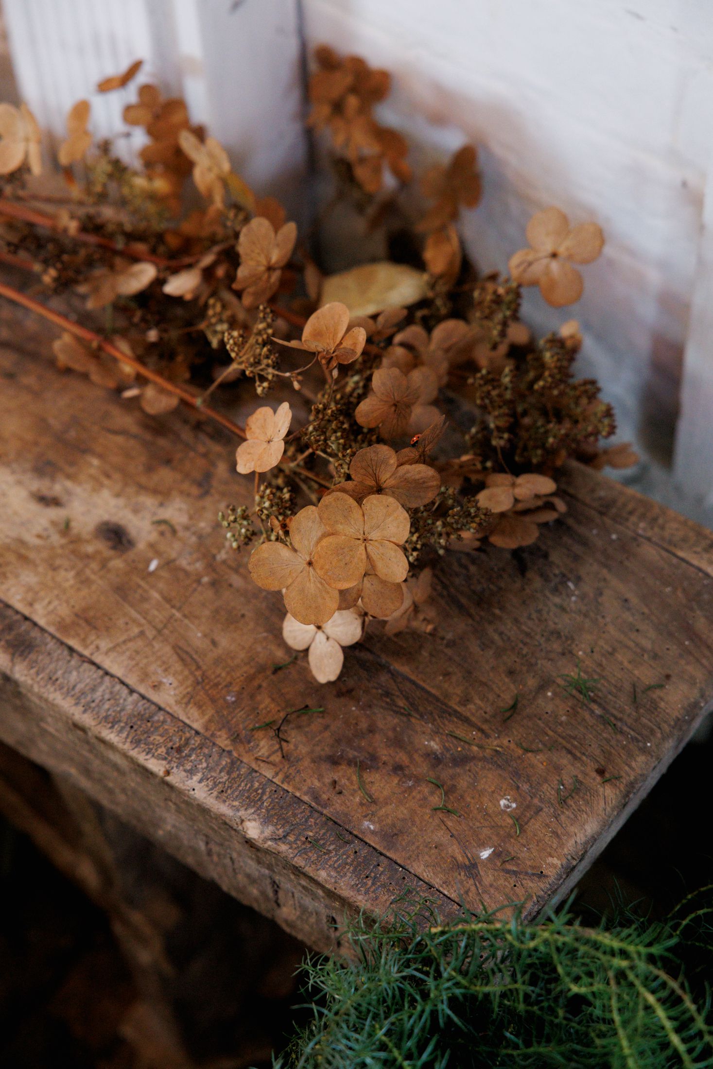 A florists guide to making a mantel garland using foraged and seasonal ingredients