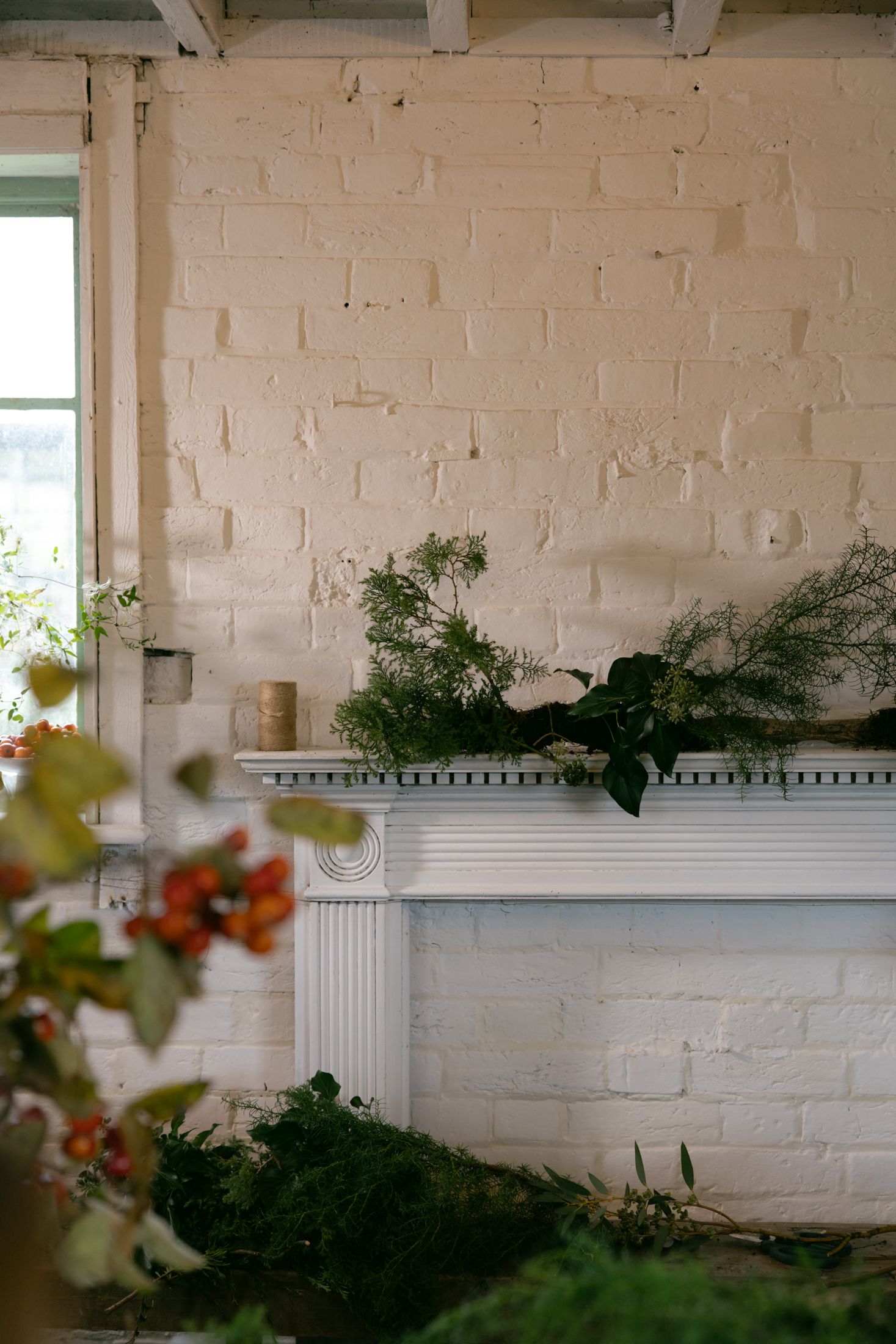 A florists guide to making a mantel garland using foraged and seasonal ingredients