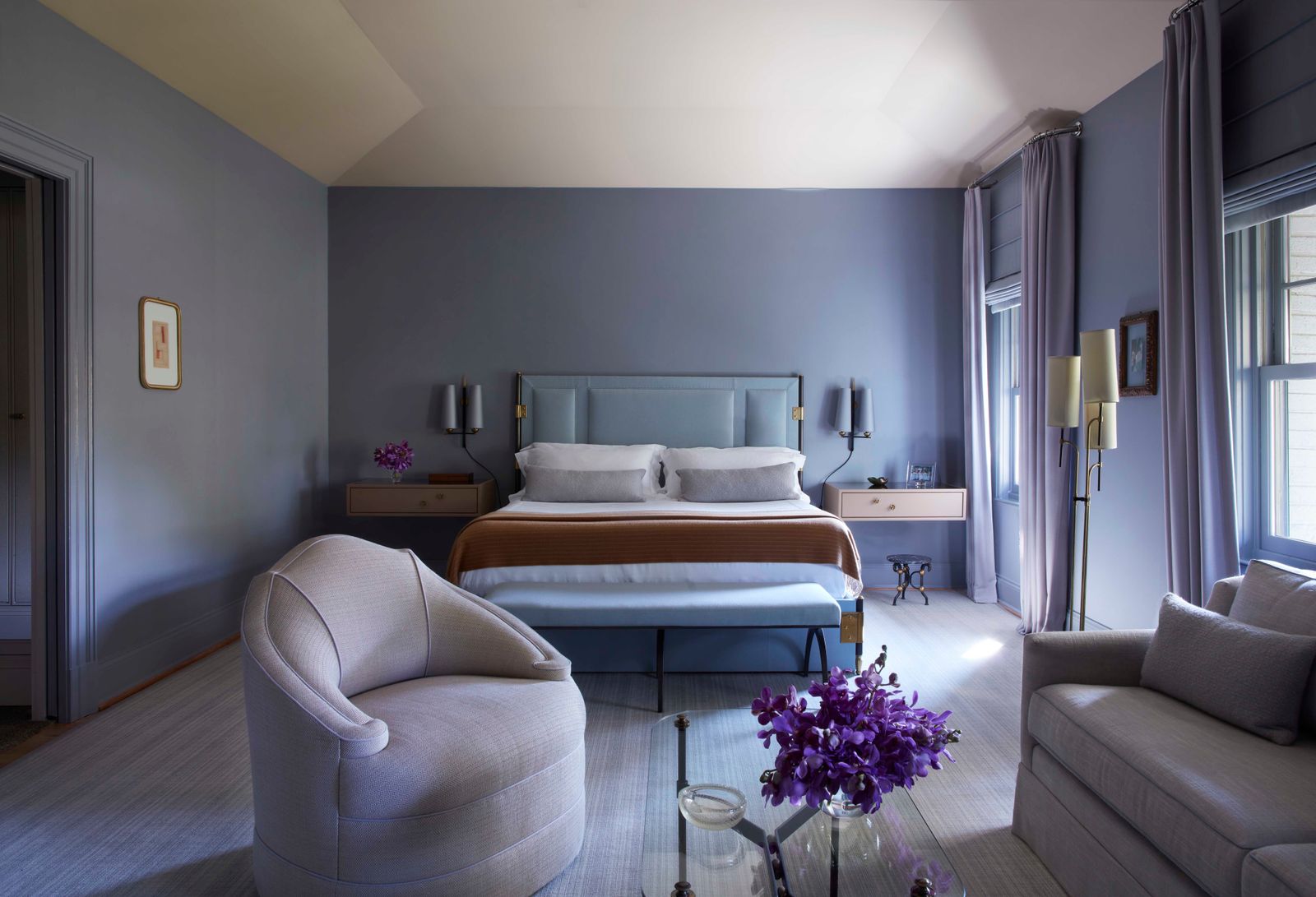 bedroom with lilac decor