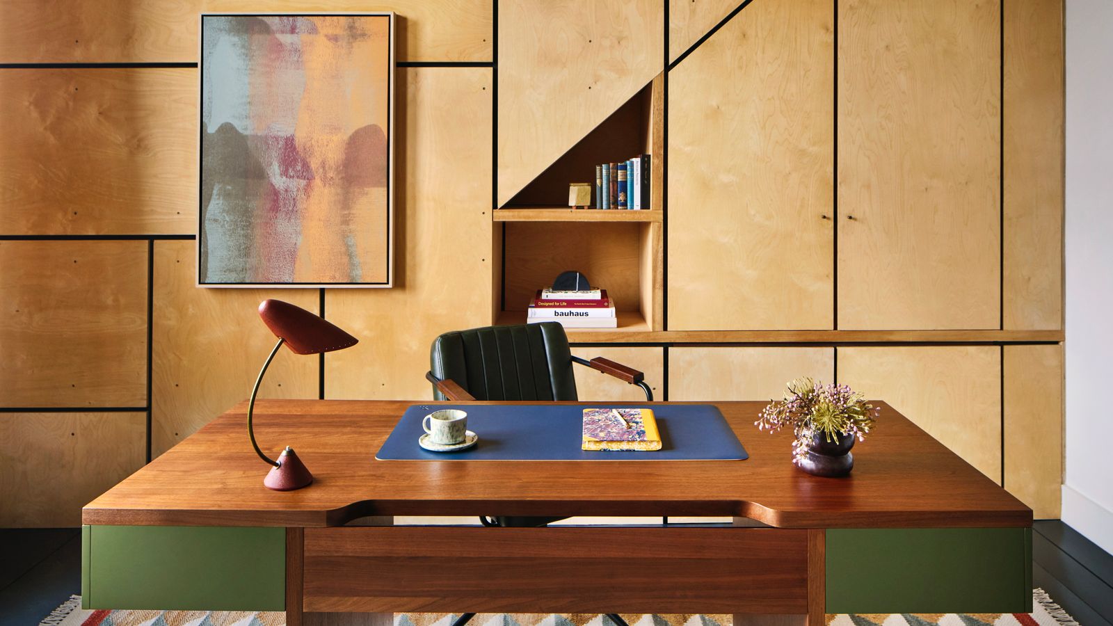 Image may contain Furniture Table Indoors Interior Design Desk Plywood Wood Tabletop and Chair